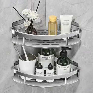 Поличка для душу JUVEL без свердління, кутова, 2 шт., матове покриття, захист від іржі. Дзеркальна поверхня, підставка для шампуню. Органайзер для душу, кухні, ванної кімнати. Легка установка (сріблястий)