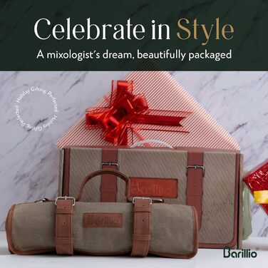 Набір бармена Barillio 17 предметів з кейсом з вощеного канвасу, професійний барний аксесуар для дому та кафе