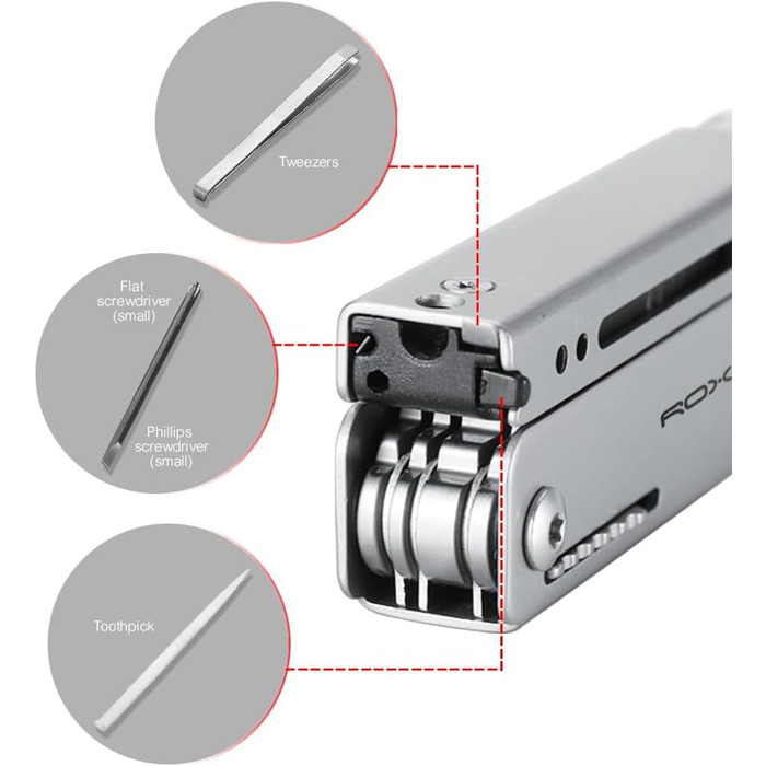 Мультитул ROXON M3 13-в-1 з мультиінструментами, зубочисткою та пінцетом. Компактний та практичний набір інструментів