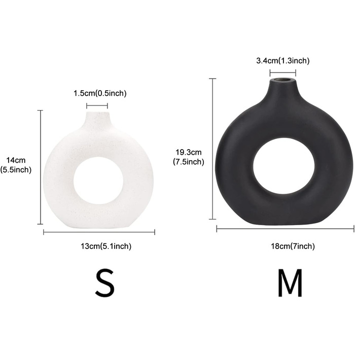 Набір ваз Sawoake Donut Ceramic Set 2 шт. для сучасного декору дому, круглі матові вази для пампасной трави, нейтральний бохо, скандинавський мінімалізм, чорний та білий колір