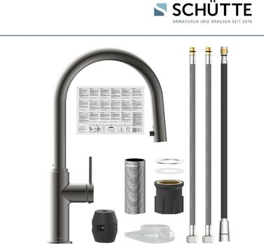 Кухонний змішувач SCHÜTTE 79562 Blackpool з висувною лійкою, 360° поворот, однорідний змішувач, для мийки, графітовий колір