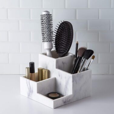 4-Compartment Multi-Purpose Organizer - Makeup Brush Holder for Makeup Brushes, Organizer, Toothbrush Holder, Marble, Bathroom Accessories (Matte Marble)