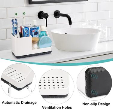 Тримач для зубних щіток у ванну кімнату, органайзер. Підходить для електричних зубних щіток з отвором для стоку, знімний органайзер для ванної, кухні та сім'ї (Сірий, Білий)
