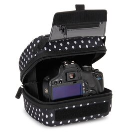 Чохол для DSLR камери USA Gear з жорсткою оболонкою, захистом Eva, швидким доступом, м'яким інтер'єром та гумовим грифом (колір коричневий, веганський) (чорний)