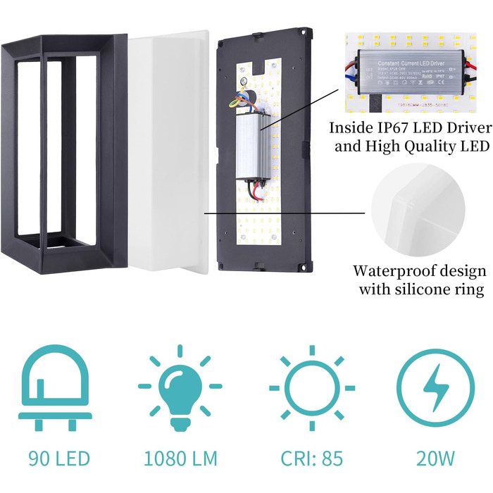 Зовнішнє настінне світило Klighten, IP65, 60W, 3000K, Антрацит