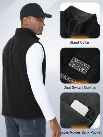Обогріваючий жилет/куртка з підключенням до Powerbank, Microfleece, 6 зон нагріву, 3 режими температури, для жінок та чоловіків, чорний