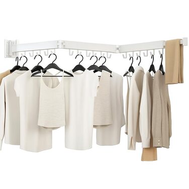 Настінна сушарка для білизни, розкладна, 3-секційна, біла. Максимальне навантаження 68 кг, 120 см (50 дюймів у складеному стані). Економія місця, ідеально для невеликих осель, білий колір.