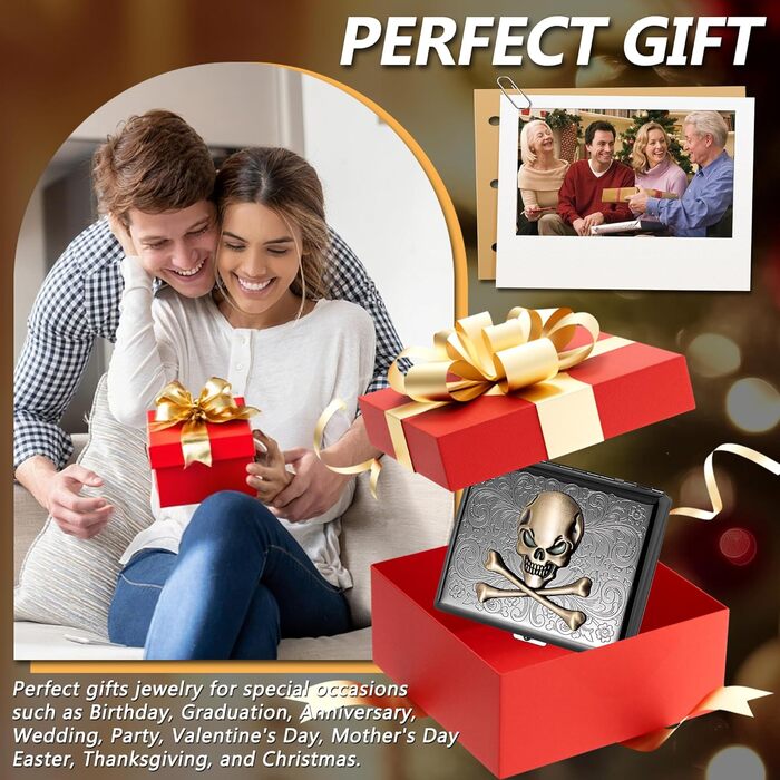 Металеве тютюнотримач вінтажний для жінок та чоловіків, вміщує 18-20 сигарет (100 мм), чорний з черепом