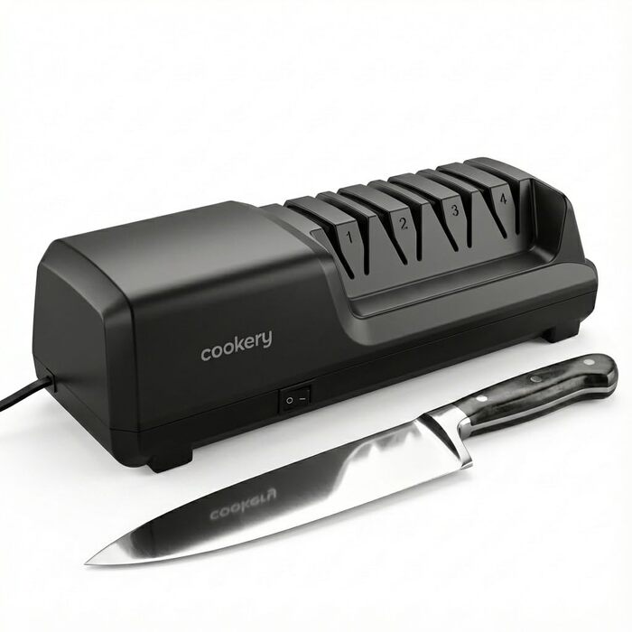 Електричний точило для ножів Cookery 4-ступеневе | Професійний точило з алмазним покриттям для кухонних ножів | Чорний