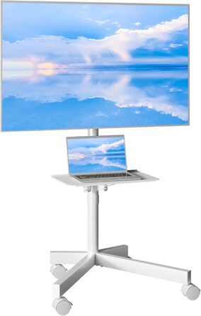 BONTEC Mobile TV Stand for 23-60 inch Plasma/LCD/LED TVs with Laptop Shelf - Adjustable Height, VESA 400x400, 25kg Capacity