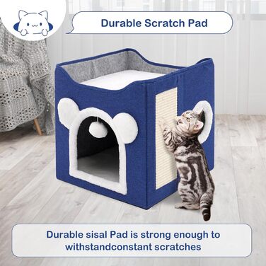Кігтечка-будиночок для котів та маленьких собак з інтегрованим ковзаном, синього кольору