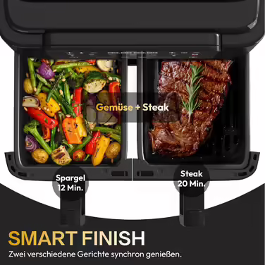LLIVEKIT Dual Zone Hot Air Fryer with Viewing Window, 9L XXL Air Fryer without Oil, Air Fryer with 9-in-1 Cooking Presets, 2 Drawers, Touchscreen, Smart and Timer Function, Healthy Fryer and Low-Fat 9L Black | Dual Zone