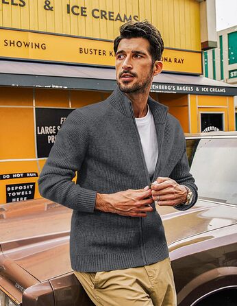 Чоловіча в'язана жилетка-ветровка PJ PAUL JONE з коміром-стійкою та блискавкою, зимова модель, колір блакитно-сірий (S)