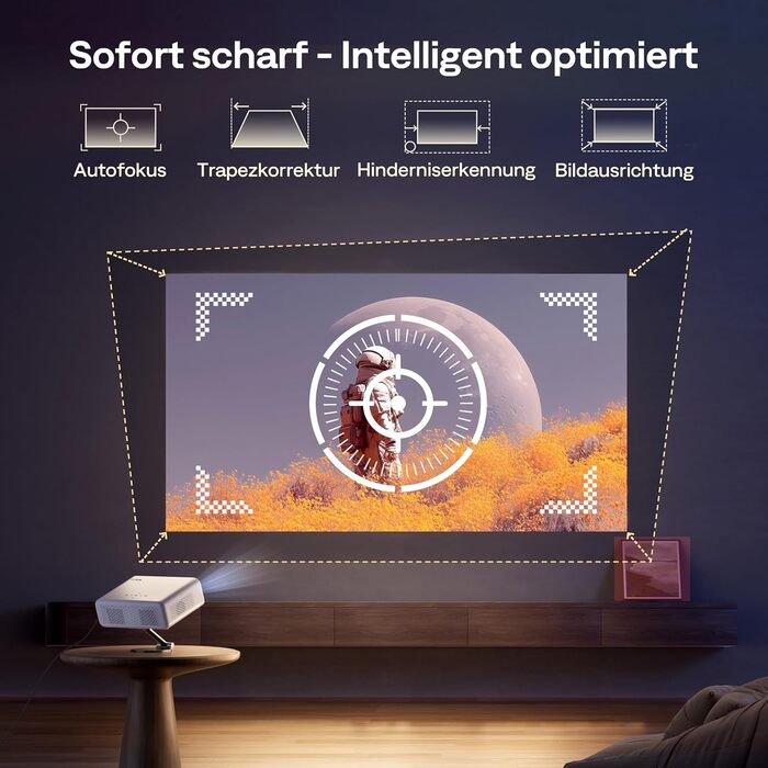 Aurzen Eazze D1 Smart Beamer: 4K проєктор для домашнього кінотеатру з WiFi, Bluetooth, автофокусом та корекцією трапецеїдальних спотворень. Підтримка Netflix, Dolby Audio, Full HD 1080P. Білий (GTV)