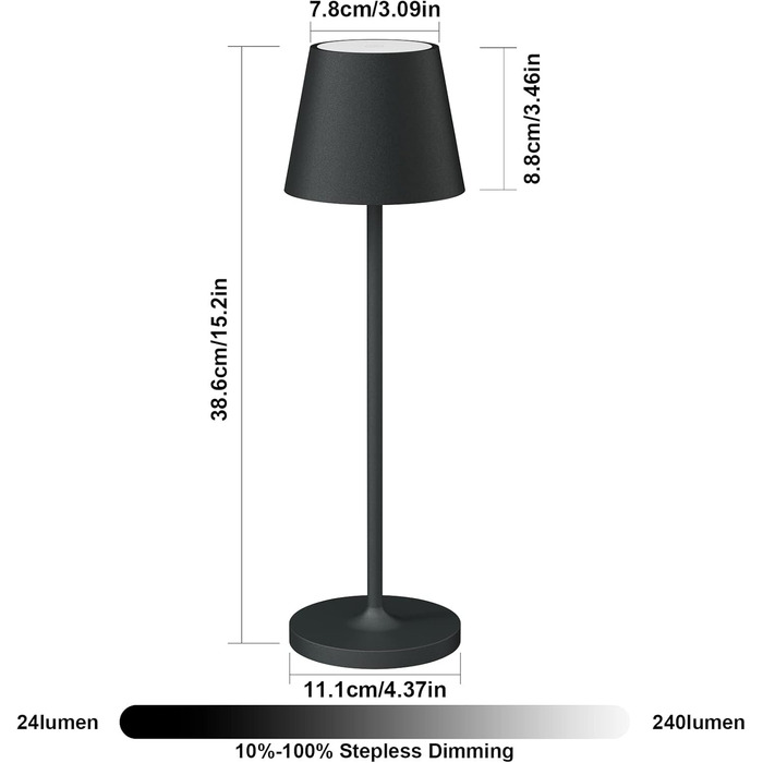 LED настільна лампа K-Bright з димуванням, акумуляторна | Для дому та вулиці | 3000K тепле світло | Дизайнерська лампа | 2 шт. в комплекті, колір антрацит