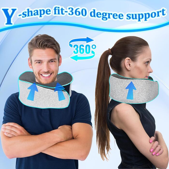 Подушка для шиї в літак, 360°, подушка для подорожей з піною з пам'яті, подушка-вушка для дорослих, комплект - ергономічна, з коробкою для зберігання, маска для сну та навушниками (сіра)