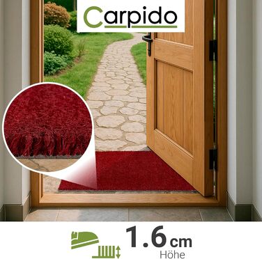 Кокосовий килимок Carpido антиковзкий 60x90 см для вулиці та дому - червоний прямокутний килимок біля входу з кокосового волокна