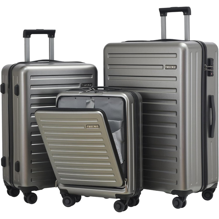 Набір валіз TydeCkare 20/28' (55/66/76 см): 20' ручна валіза з кишенею для ноутбука, 28' велика валіза 101л, ABS+PC, з TSA замком, помаранчевий (темно-сірий), 3 шт.