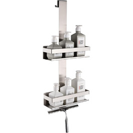 HomeHeng Hanging Shower Caddy, 2-Tier Hanging Shower Shelf Brushed Nickel, SUS304 Stainless Steel Double Shower Basket with Hooks for Glass Shower Enclosure, H30BN-2DH