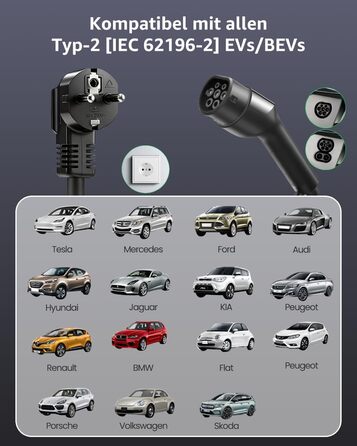 Зарядний пристрій для електромобілів GONEO Typ 2 3.68kW 16A IP66, 6м, 230V з LCD та таймером