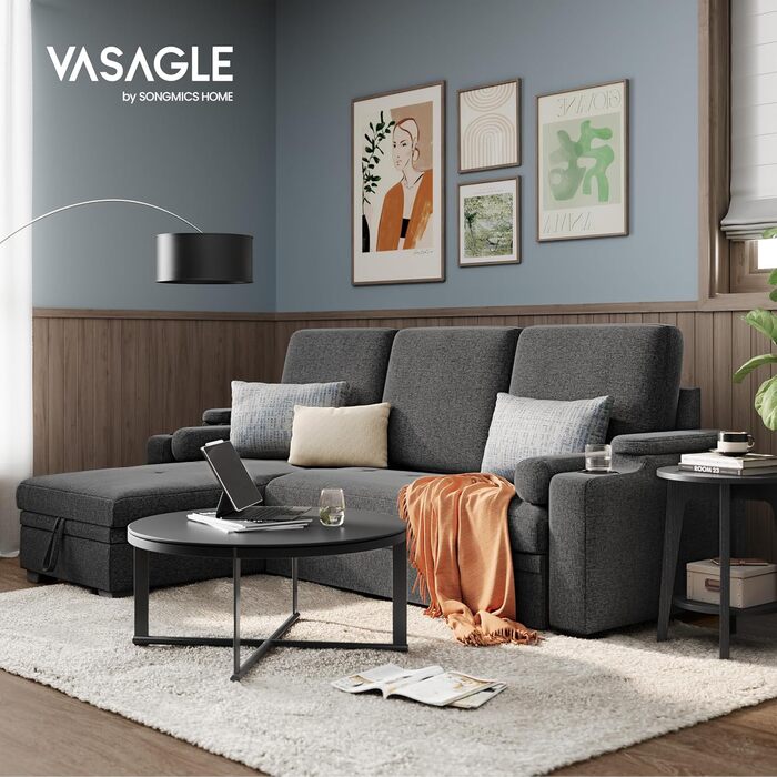 Диван-крісло VASAGLE LCS001P01 на 3 місця, рожевий, велюр, для вітальні, компактний, з місцем для зберігання, сучасний дизайн, 190x82x84 см
