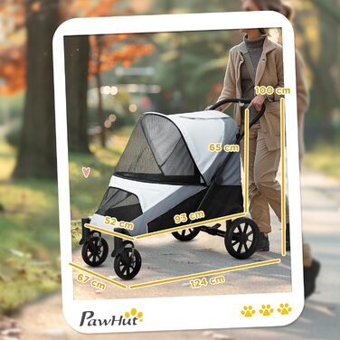 PawHut Візок для собак та котів, складний, до 30 кг, сірий (124 x 67 x 100 см)
