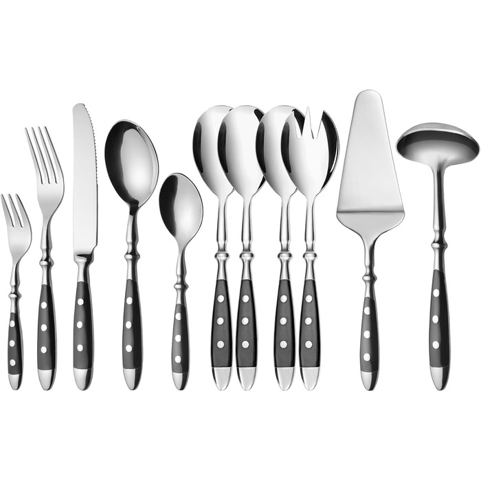 GRÄWE Cutlery Set, Nuremberg, 66-piece, 12-person, stainless steel, black handle, rustic, heavy quality, dishwasher-safe, hand-polished 66-piece | 12 people