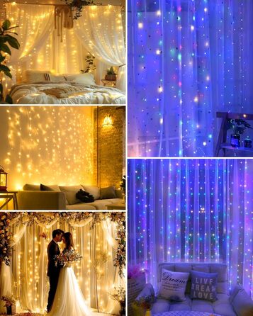 Ламповий фонтан 3x3м, 300 LED, USB, 8 режимів, пульт, IP65, для декору, свята, вечірки, тепле світло, мідний дріт