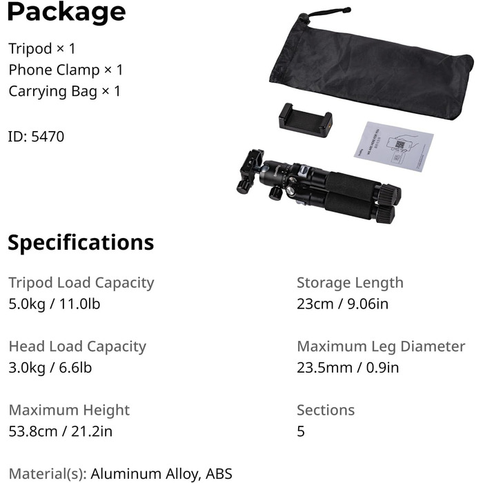 SMALLRIG VT-20 Pro Mini-штатив для камери та телефону: компактний, з кульковою головкою 360° та кріпленням для телефону
