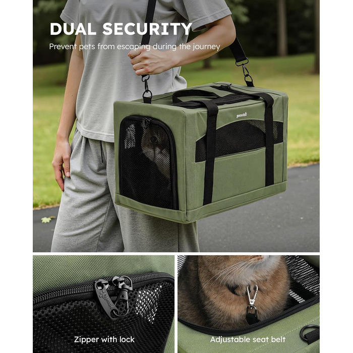 Транспортна сумка для котів Pecute: міцна, легка, складана, для подорожей, темно-зелена