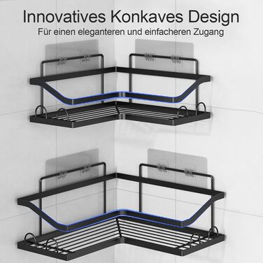Набір кутових поличок для душу без свердління, 3 шт. з мильничкою, чорного кольору. Організатор для ванної кімнати з 12 гачками. Підходить для ванної та кухні.