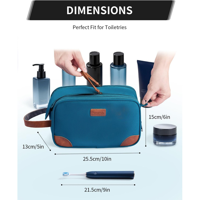 Чоловіча дорожня косметичка Ecohub, водонепроникна, з відділенням для мокрого одягу, з ремінцями, з перероблених матеріалів, з двома блискавками (синьо-зелена)