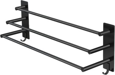 Тримач для рушників Vista з 3-ма штангами, без свердління, нержавіюча сталь SUS304, сріблястий, з двома гачками, 60 см, для кухні, ванної кімнати, спальні