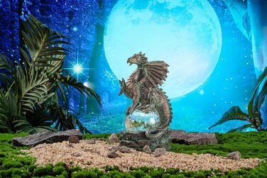 TERESA'S COLLECTIONS 22cm Garden Dragon Figurine with Solar Light, Garden Statue Solar Glass Balls Lighting Waterproof Bronze Resin Garden Figures for Outdoors, Lawn Gifts for Women