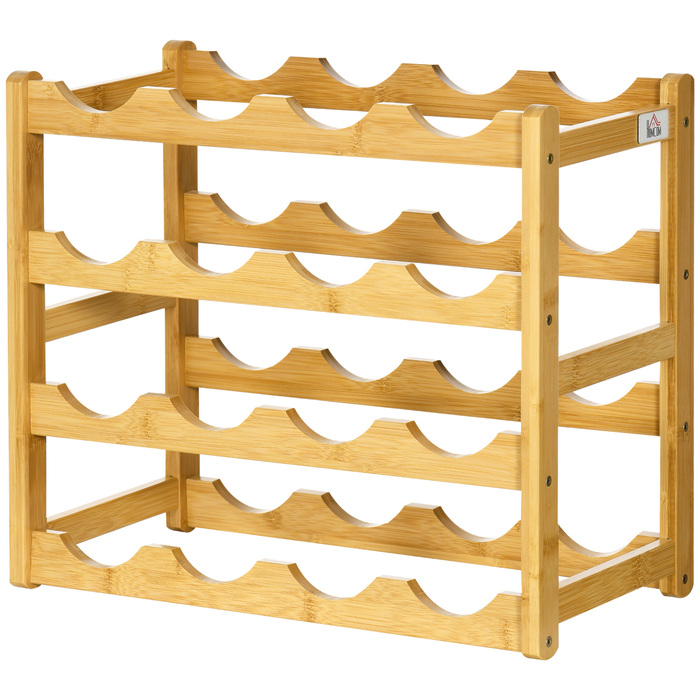 HOMCOM Bamboo Wine Rack Bottle Stand for 16 Bottles, 43x23.5x38cm, Stylish Natural Wood Design for Kitchen & Living Room