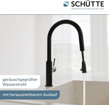 Кухонний змішувач SCHÜTTE 79562 Blackpool з висувною лійкою, поворотний на 360°, з однорідним змішувачем, чорний