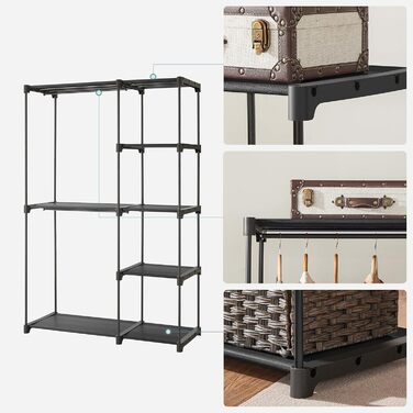 Відкритий шафа SONGMICS для одягу, вішалка для одягу, стійка для одягу, гардероб, 2 полиці для одягу, великий об'єм, для спальні, вітальні, 112 x 43 x 165 см, чорний