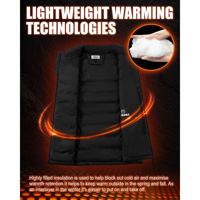 Жіноча степна жилетка Outdoor Ventures: тепла, легка, для туризму та велоспорту, з капюшоном, чорна, XL