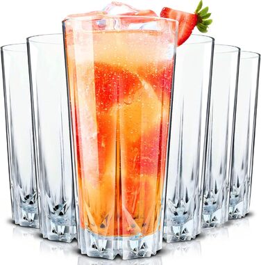 Cocktail Glasses Set of 6, 330ml, Dishwasher-Safe Drinking Glasses, Ribbed Glasses for Cocktails, Water, Juice, Mojito, Long Drinks