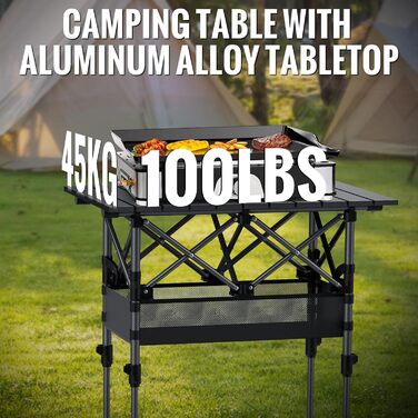 Складаний туристичний стіл Garllen 82x40 см, 2 положення висоти (44/70 см), знімний стіл зі сталі, для пікніка, грилю, саду та кемпінгу