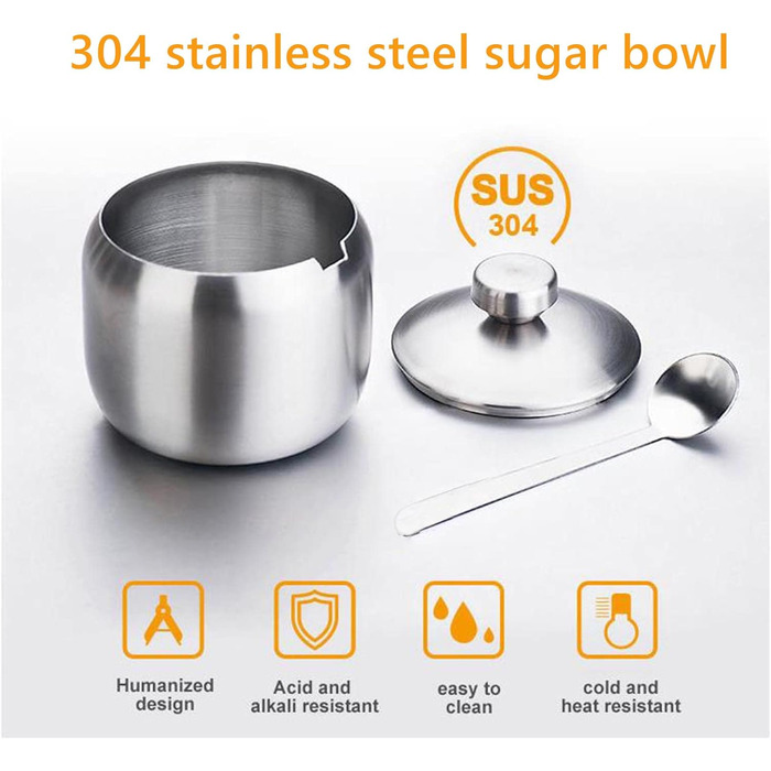 Набір контейнерів для цукру, спецій та солі з кришкою та ложкою | Edelstahl Zuckerdose