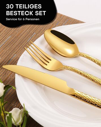 Набір столових приборів Honkku для 6 осіб, чорний, з товстого нержавіючого сталі, з рифленими ручками (30 предметів)