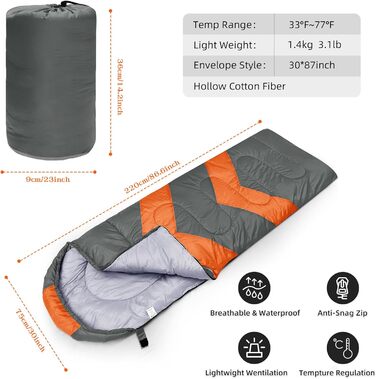 Zusentee 4-Season Sleeping Bag - Waterproof, Lightweight, Ultralight Sleeping Bag for Adults & Kids - Camping, Hiking, Travel (Dark Grey)