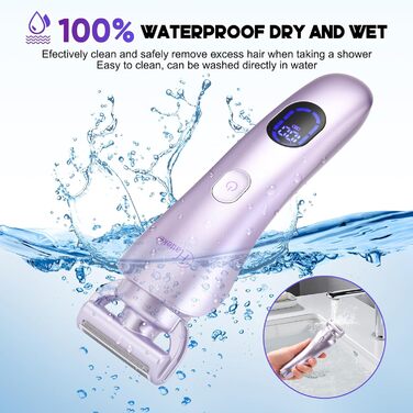 Електричний жіночий епілятор Hatteker 3-в-1: тример для бікіні, бритва та епілятор. З LED-дисплеєм, водонепроникний IPX7, USB-зарядка (фіолетовий)