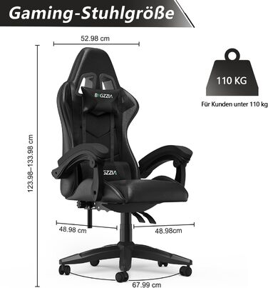 Геймерське крісло Racingreat Ergonomic: PC крісло для геймерів та офісу з регульованим кутом нахилу, PU шкіра, подушка під голову. Чорне.