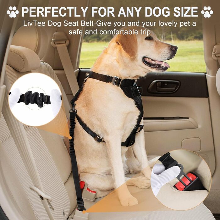 Автомобільний поводок-лямка для собак LivTee, 2 шт., регульований, зручний, безпечний, найнадійніший, нейлон