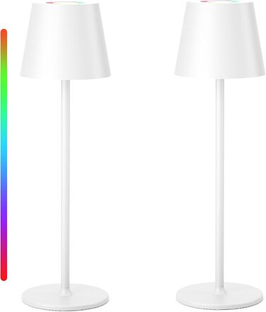 LED-лампа Qsky настільна бездротова диммерна акумуляторна, перезарядна тепле світло 3000K+RGB, алюміній, вологостійка для ресторану, спальні, бару, IP54 (срібна 2 шт.) (біла 2 шт.)