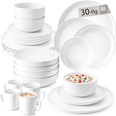 Набір посуду SÄNGER Marlo, 30 предметів для 6 осіб: тарілки, миски, чашки з порцеляни | PREMIUM COLLECTION