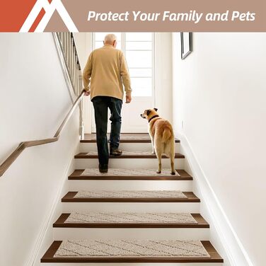 Ковзаючі килимки на сходи COSY HOMEER, 71.1 x 22.9 см, 4 шт., бежеві. Захист для дітей та домашніх тварин, 100% поліестер, TPE-підкладка