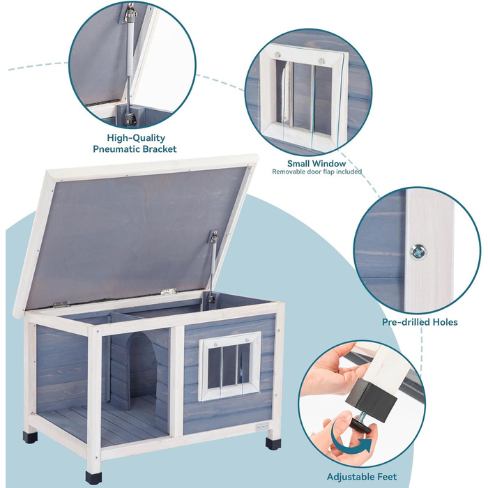 Будинок для собак Petsfit з балконом та терасою, вулиця, 85x62x52 см, сірий